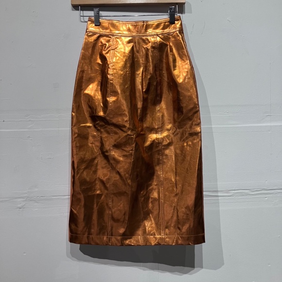 Copper button front faux Leather pencil skirt - Picture 6 of 9